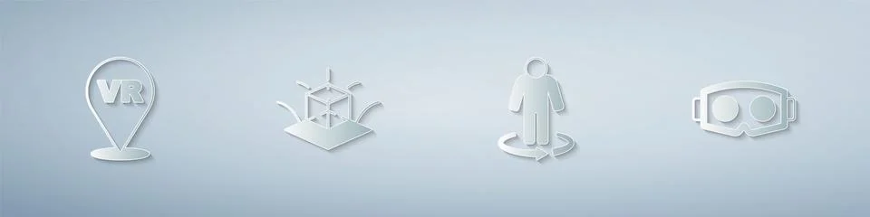 Set Virtual reality, 3d modeling, and glasses. Paper art style. Vector 스톡 일러스트