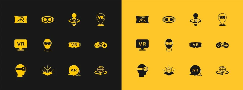 Set Virtual reality, 3d modeling, glasses, Augmented AR, VR controller game.. Stock Illustration