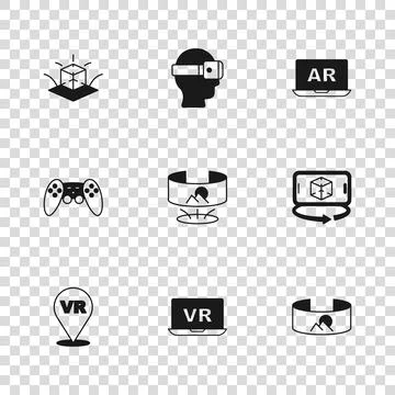 Set Virtual reality, 3d modeling, 360 degree view, Augmented AR, glasses an.. Stock Illustration
