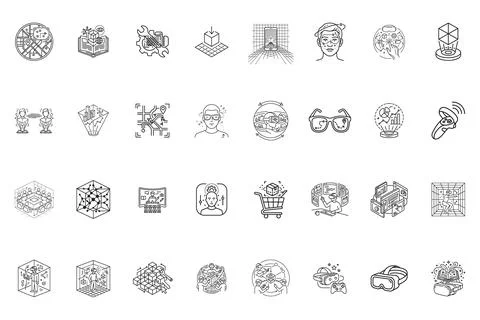 Set of virtual reality and augmented reality line icons Stock Illustration