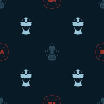 Set Virtual reality, Augmented AR and glasses on seamless pattern. Vector 스톡 일러스트