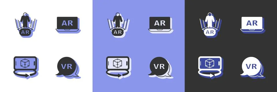 Set Virtual reality, Augmented AR, 3d modeling and icon. Vector Stock Illustration