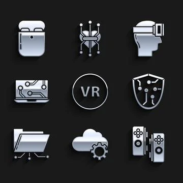 Set Virtual reality, Cloud technology data transfer and storage, Gamepad, Cyber Stock Illustration