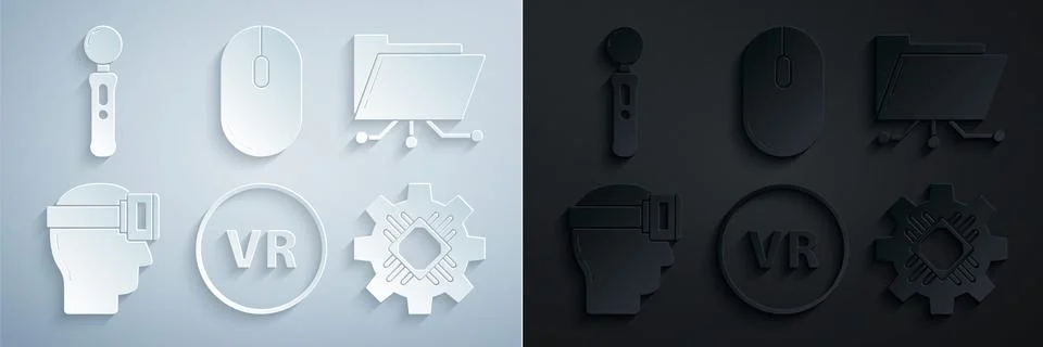 Set Virtual reality, Folder and lock, glasses, Processor, Computer mouse and イラスト素材