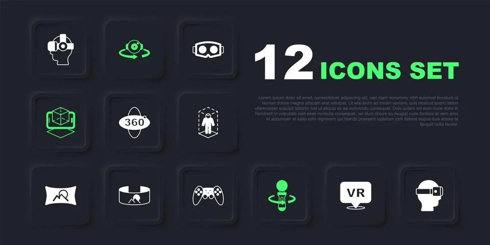 Set Virtual reality, glasses, 360 degree view, VR controller game, 3d model.. Stock Illustration