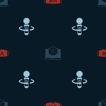 Set Virtual reality glasses, 3d modeling and VR controller game on seamless Illustrazione stock