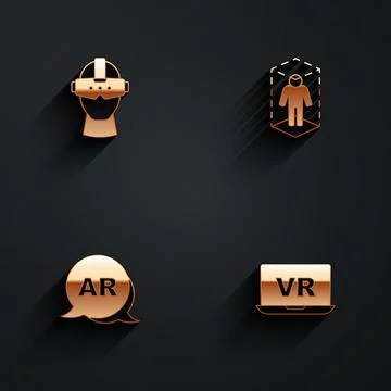 Set Virtual reality glasses, 3d modeling, Augmented AR and icon with long shadow Illustrazione stock