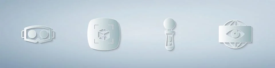 Set Virtual reality glasses, 3d modeling, VR controller game and Big brother  Stock Illustration