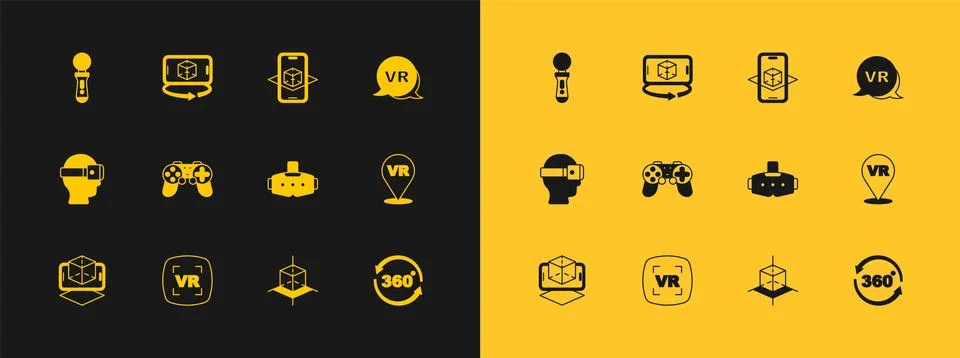 Set Virtual reality, glasses, 3d modeling, Gamepad, VR controller game and .. Stock Illustration