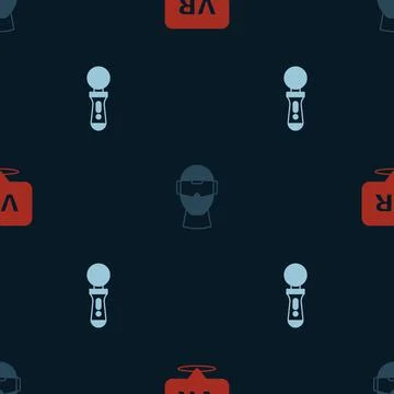 Set Virtual reality, glasses and VR controller game on seamless pattern. Vector Illustrazione stock