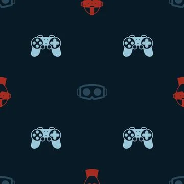 Set Virtual reality glasses,  and Gamepad on seamless pattern. Vector イラスト素材