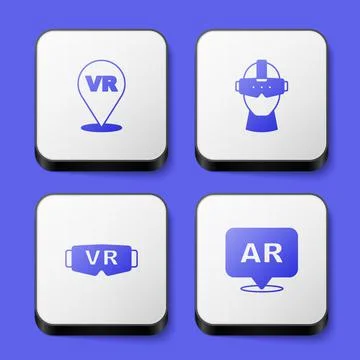 Set Virtual reality, glasses,  and Augmented AR icon. White square button. Ve Stock Illustration