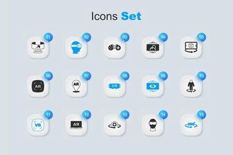 Set Virtual reality glasses, Augmented AR, 360 degree view, 3d modeling, an.. Illustrazione stock