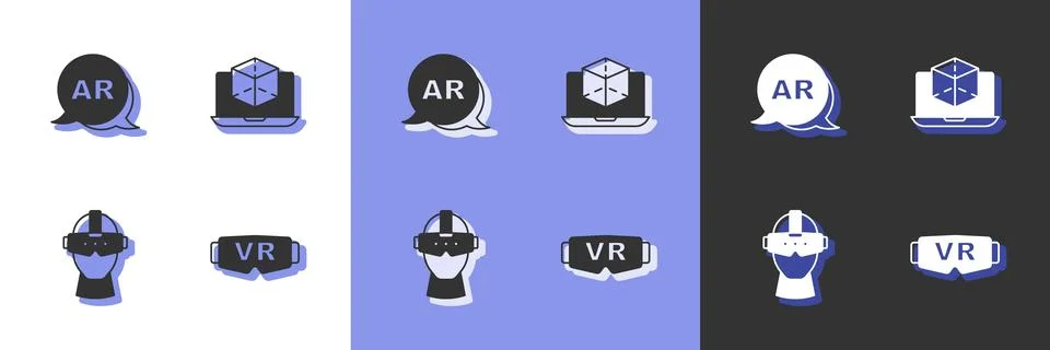 Set Virtual reality glasses, Augmented AR,  and 3d modeling icon. Vector Stock Illustration