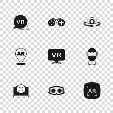 Set Virtual reality glasses, Augmented AR, 360 degree view, Gamepad and  ic.. Stock Illustration