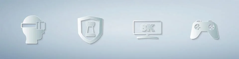 Set Virtual reality glasses, Chess shield, Computer monitor and Game controller Illustrazione stock