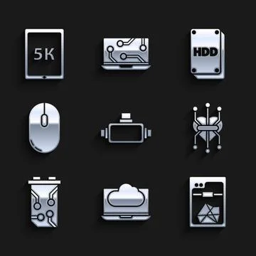 Set Virtual reality glasses, Cloud technology data transfer and storage, 3D Stock Illustration