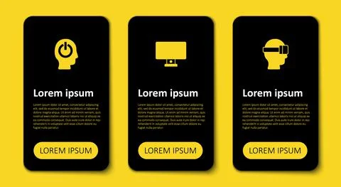 Set Virtual reality glasses, Computer monitor and Power button. Business Stock Illustration