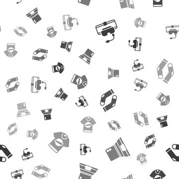 Set Virtual reality glasses, Laptop, Socks and T-shirt on seamless pattern Stock Illustration