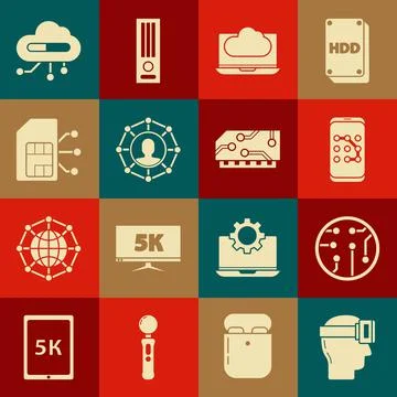 Set Virtual reality glasses, Mobile and graphic password protection, Cloud Stock Illustration