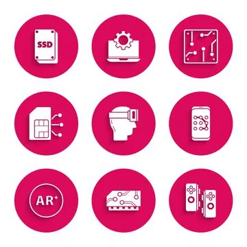 Set Virtual reality glasses, RAM, random access memory, Gamepad, Mobile graphic Stock Illustration