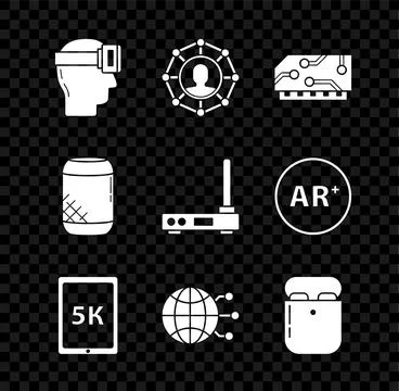 Set Virtual reality glasses, RAM, random access memory, Tablet with text 5k Illustrazione stock