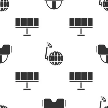 Set Virtual reality glasses, Social network and Solar energy panel on seamless Illustrazione stock