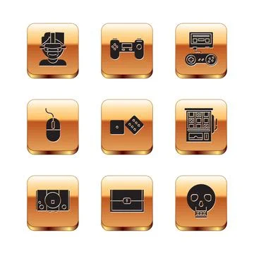 Set Virtual reality glasses, Video game console, Chest for, Game dice, Computer 스톡 일러스트