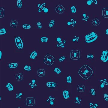 Set Virtual reality glasses, VR controller game and on seamless pattern. Vector Illustrazione stock