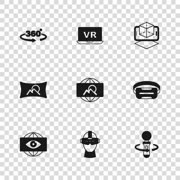 Set Virtual reality glasses, VR controller game, Wide angle picture, 3d mod.. Stock Illustration