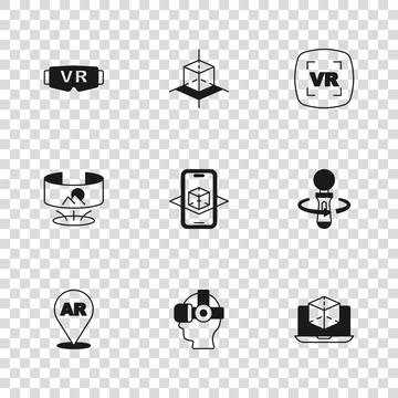 Set Virtual reality glasses, VR controller game, 3d modeling,  and 360 degr.. Stock Illustration