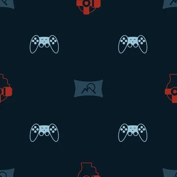 Set Virtual reality glasses, Wide angle picture and Gamepad on seamless pattern Stock Illustration
