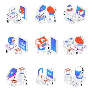 Set of Virtual Reality Isometric Illustrations Stock Illustration