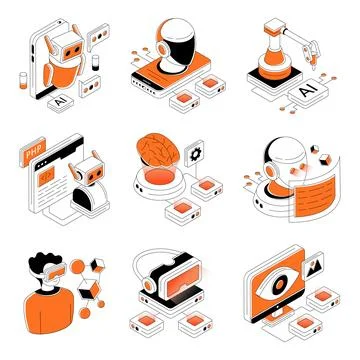 Set of Virtual Reality Isometric Illustrations 스톡 일러스트