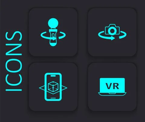 Set Virtual reality, VR controller game, 360 degree view and 3d modeling icon Stock Illustration