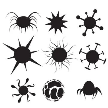 Set of Virus flat icon. Bacteria, disease and cancer cell Stock Illustration