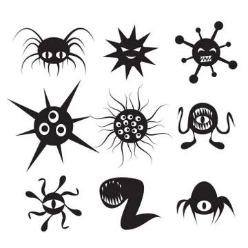 Set of Virus flat icon with emotion. Bacteria and cancer cell Stock Illustration