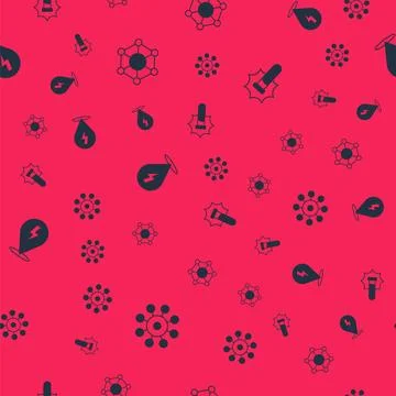 Set Virus, Molecule, Lightning bolt and Explosion the flask on seamless pattern Stock Illustration