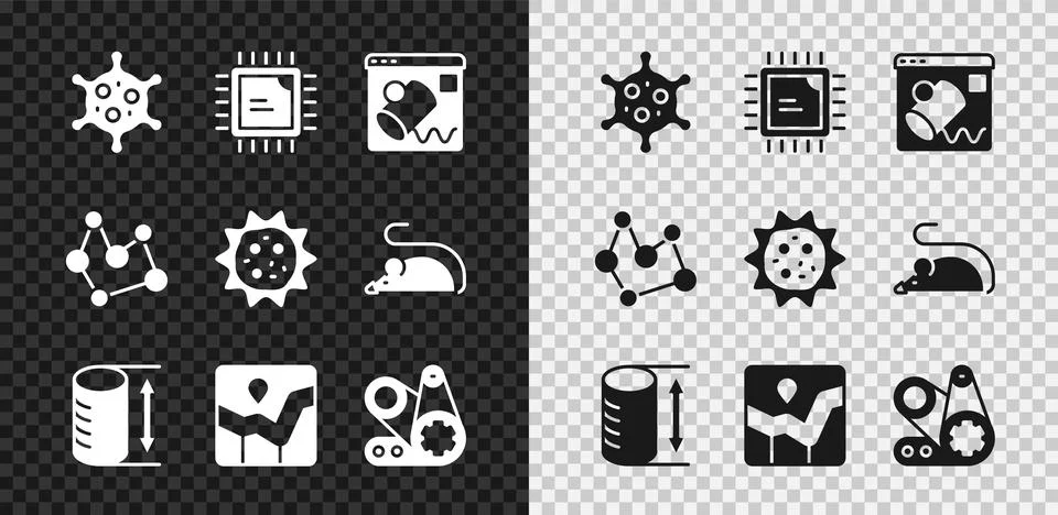 Set Virus, Processor CPU, Data visualisation, Height geometrical figure, Graph Stock Illustration
