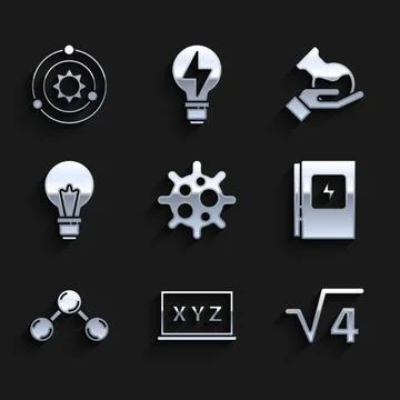 Set Virus, XYZ Coordinate system, Square root of 4 glyph, Electrical panel Stock Illustration