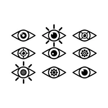 Set vision icon in black and white on an isolated white background. EPS 10 ve Stock Illustration