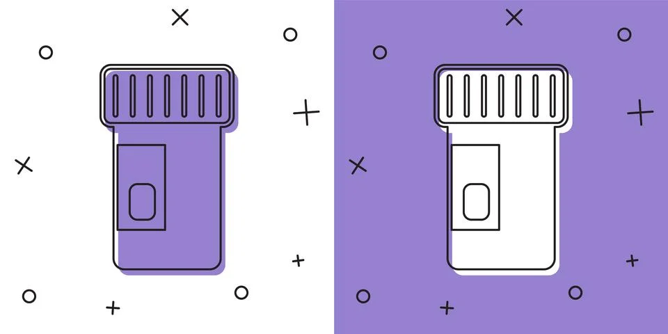 Set Vitamin complex of pill capsule icon isolated on white and purple backg.. 스톡 일러스트