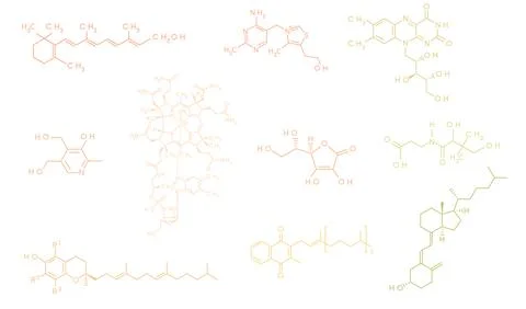 Set of vitamins molecular formula and structure vector illustration on white Stock Illustration