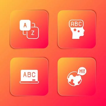 Set Vocabulary, Learning foreign languages, Chalkboard and icon. Vector Illustrazione stock