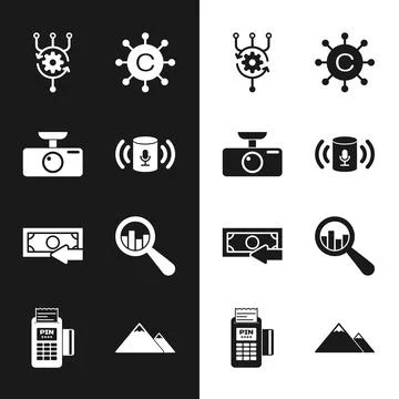 Set Voice assistant, Car DVR, Algorithm, Copywriting network, Cash back and Stock Illustration
