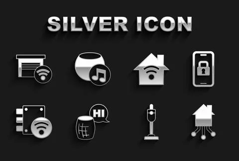 Set Voice assistant, Digital door lock, Smart home, Vacuum cleaner, with wi-fi Illustration