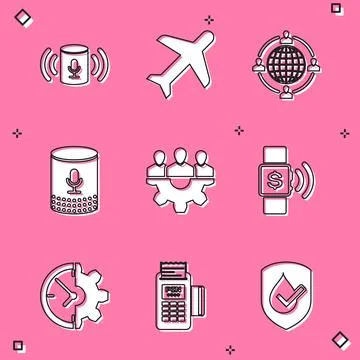Set Voice assistant, Plane, Outsourcing concept, , Project team base and Co.. Stock Illustration
