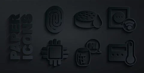 Set Voice assistant, Smart electrical outlet, Processor with CPU, Thermostat 库存插图