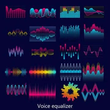 Set of voice equalizer waves design template signal visualization illustration Stock Illustration