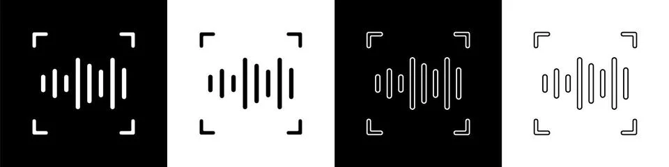 Set Voice recognition icon isolated on black and white background. Voice Stock Illustration
